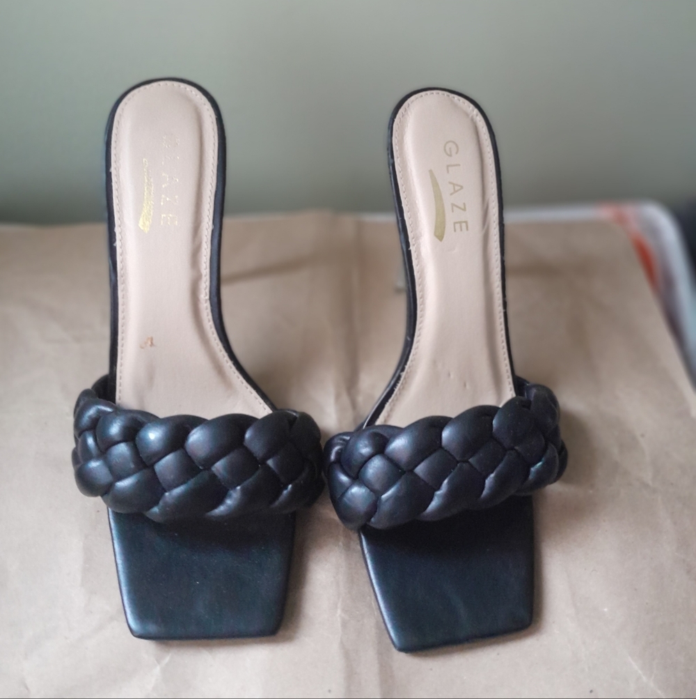 Glaze Black Braided Heeled Sandals